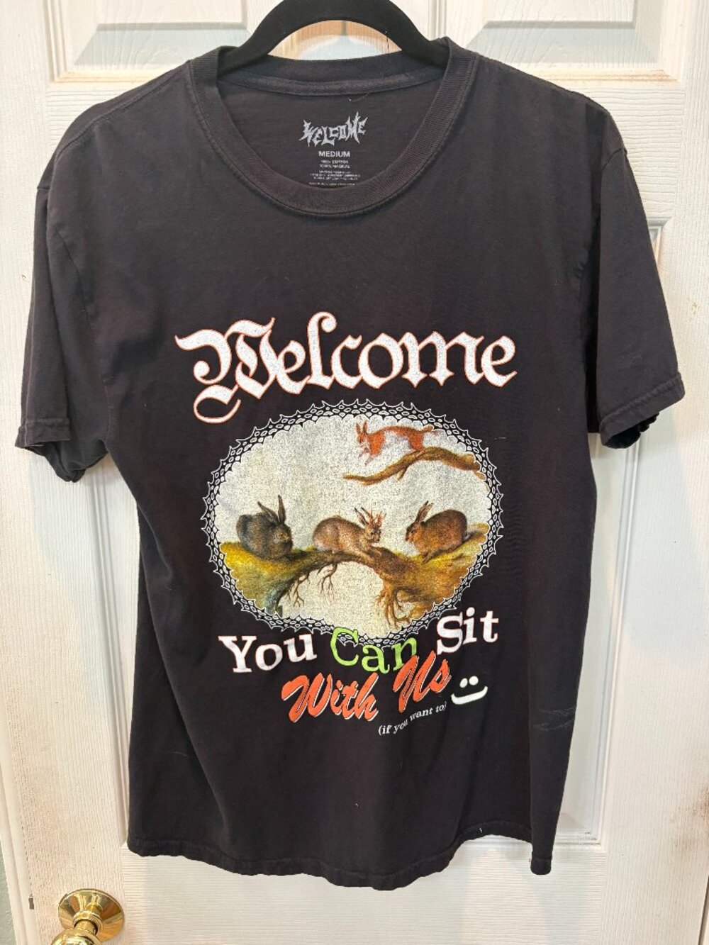 🛍️ Welcome Skateboards You Can Sit With Us Black T-Shirt Medium